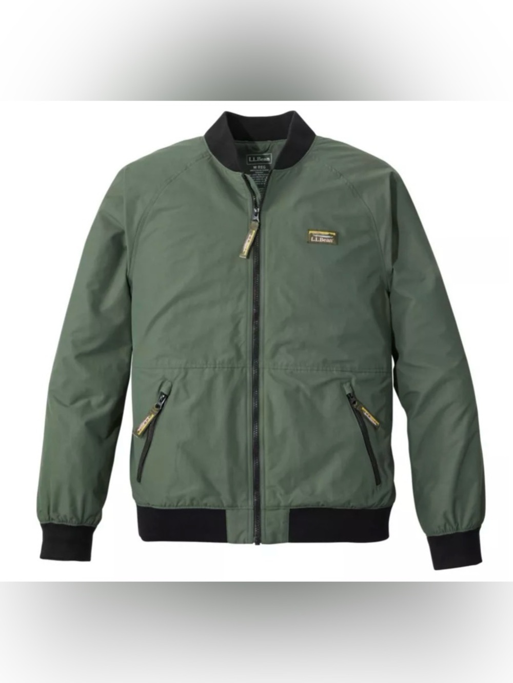 L.L. Bean Olive Green Men's Bomber Jacket with Black Trim